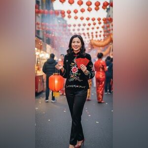 Norm Thompson Colorful Floral Embroidered Silk Long Sleeve Top Women’s Size M